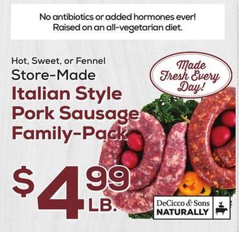 DeCicco & Sons Italian style pork sausage family-pack offer