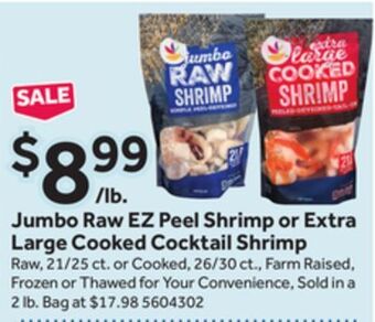 Stop&Shop Jumbo raw ez peel shrimp or extra large cooked cocktail shrimp offer