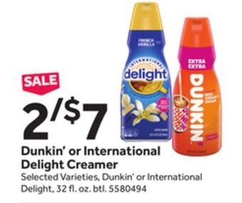 Stop&Shop Dunkin' or international delight creamer offer