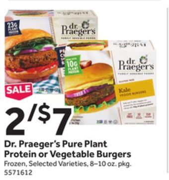 Stop&Shop Dr. praeger's pure plant protein or vegetable burgers offer