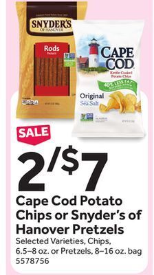 Stop&Shop Cape cod potato chips or snyder's of hanover pretzels offer