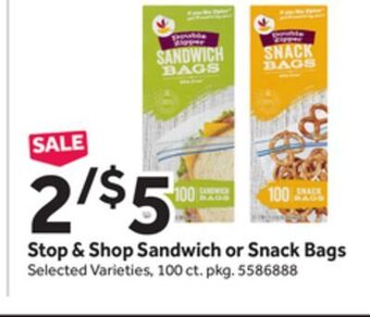 Stop&Shop Stop & shop sandwich or snack bags offer