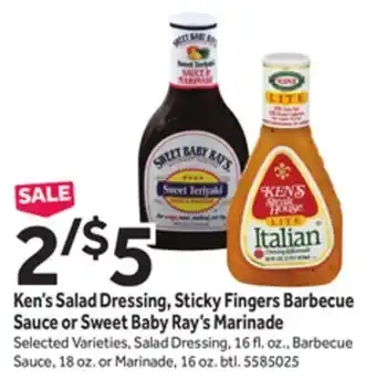 Stop&Shop Ken's salad dressing, sticky fingers barbecue sauce or sweet baby ray's marinade offer