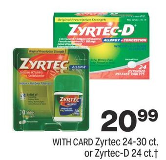 CVS Zyrtec 24-30 ct. or zyrtec-d 24 ct.† offer