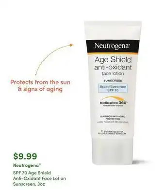 Harmon Face Values Neutrogena® spf 70 age shield anti-oxidant face lotion sunscreen offer