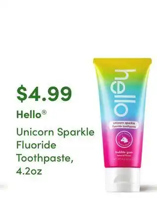 Harmon Face Values Hello® unicorn sparkle fluoride toothpaste offer