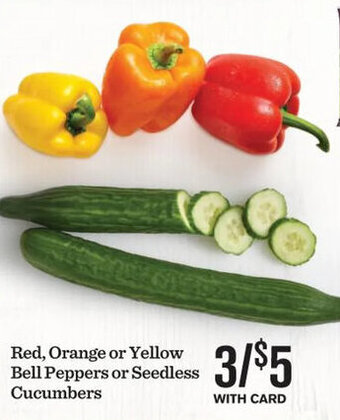 Mariano's Red, Orange or Yellow Bell Peppers or Seedless Cucumbers offer