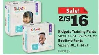 Family Dollar Kidgets training pants or bedtime pants offer