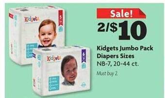 Family Dollar Kidgets jumbo pack diapers sizes offer