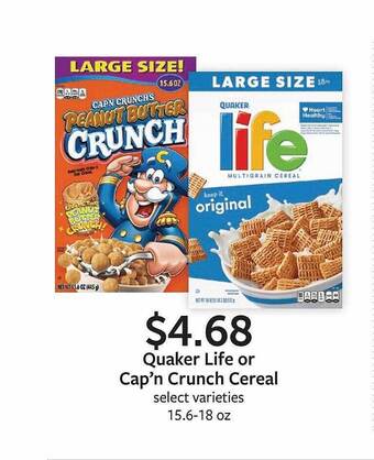 Fareway Quaker life or cap'n crunch cereal offer