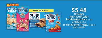 Fareway Kellogg's nutri-grain value packbreakfast bars, or bites, or rice krispies treats offer