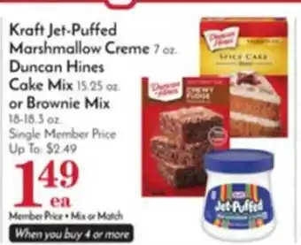 Pavilions Kraft jet-puffed marshmallow creme, duncan hines cake mix or brownie mix offer