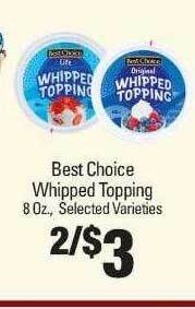IGA Best choice whipped topping offer