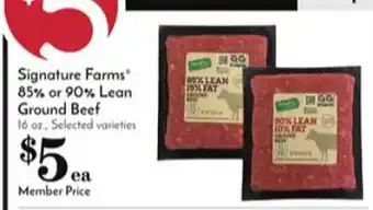 Pavilions Signature farms 85% or 90% lean ground beef offer