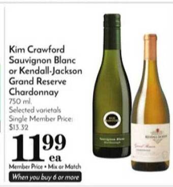 Pavilions Kim crawford sauvignon blanc or kendall-jackson grand reserve chardonnay offer