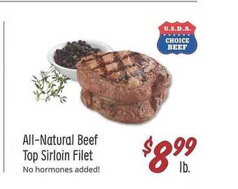 Sprouts Farmers Market All-natural beef top sirloin filet offer