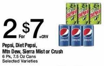 Jons International Pepsi, diet pepsi, mtn dew, sierra mist or crush offer