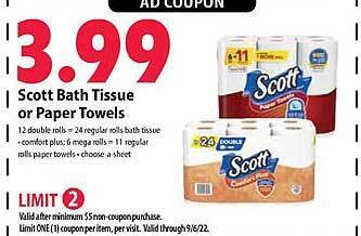 Festival Foods Scott bath tissue or paper towels offer