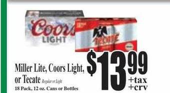 Baja Ranch Miller lite, coors light, or tecate offer
