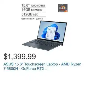 Costco Asus 15.6" touchscreen laptop - amd ryzen 7-5800h - geforce rtx 3050ti - 1080p - windows 11 professional offer