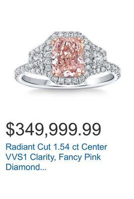 Costco Radiant cut 1.54 ct center vvs1 clarity, fancy pink diamond platinum halo ring offer