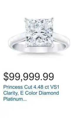 Costco Princess cut 4.48 ct vs1 clarity, e color diamond platinum solitaire ring offer