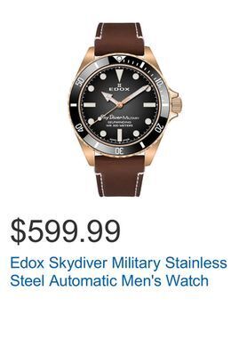 Costco Edox skydiver military stainless steel automatic men's watch offer