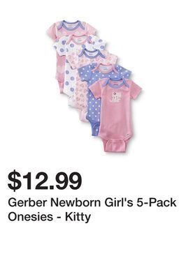 Kmart Gerber newborn girl's 5-pack onesies - kitty offer
