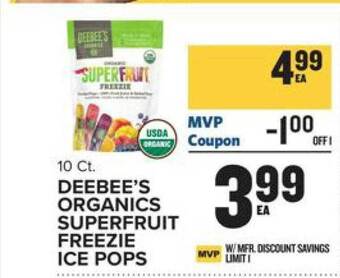 Food Lion Deebee's organics superfruit freezie ice pops offer