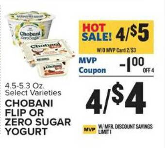 Food Lion Chobani flip or zero sugar yogurt offer