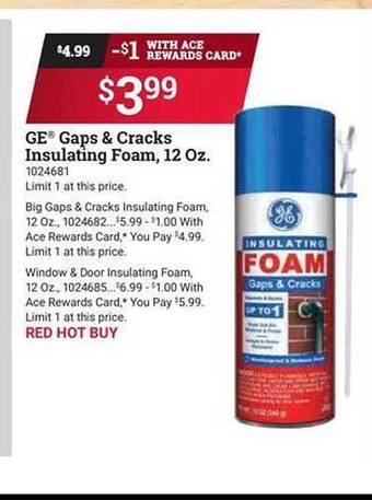 Ace Hardware Ge gaps & cracks insulating foam, 12 oz. offer