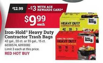 Ace Hardware Iron-hold heavy duty contractor trash bags offer