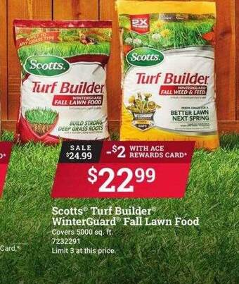 Ace Hardware Scotts turf builder winterguard fall lawn food offer