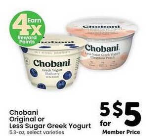Safeway Chobani original or less sugar greek yogurt offer