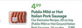 Publix Publix mild or hot italian pork sausage offer