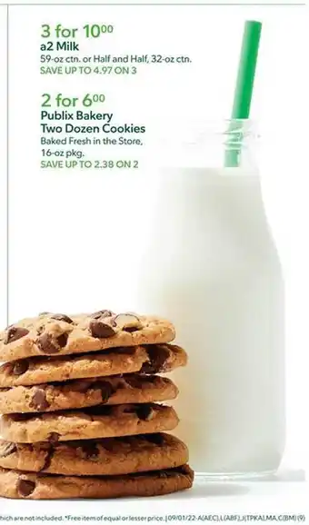 Publix A2 milk, publix bakery two dozen cookies offer