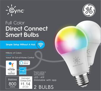 Best Buy Ge - cync smart full color direct connect light bulbs (2 a19 led color changing light bulbs), 60w replacement - full color offer