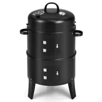 Walmart Costway3-in-1 vertical charcoal smoker portable bbq smoker grill with detachable 2 layer offer