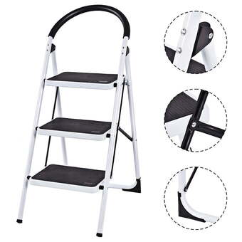 Walmart Costway 3 step ladder folding stool heavy duty 330lbs capacity industrial lightweight, black offer