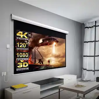 Walmart 100" auto motorized projector screen with remote, hd 4k 16:9 wall/ceiling mounted electric movie screen for home office theat offer