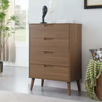 Walmart Mainstays modern 4 drawer dresser, bedroom, brown walnut offer