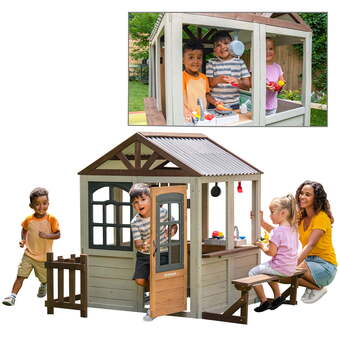 Walmart Kidkraft pioneer cottage wooden playhouse with doorbell and 13 pieces offer