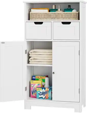 Walmart Homfa 2 drawers bathroom storage cabinet, 3 tier free-standing cabinet for bathroom medicine kitchen laundry, white offer