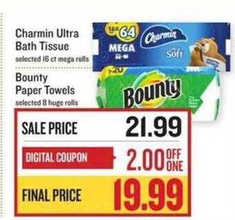 Charmin ultra bath tissue, bounty paper towels