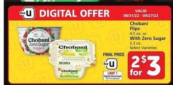 Vons Chobani flips or with zero sugar offer