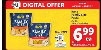 Vons Rana family size pasta offer