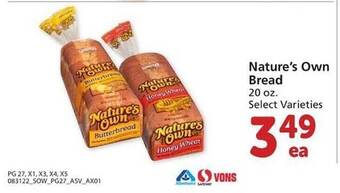 Vons Nature's own bread offer