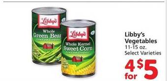 Vons Libby's vegetables offer