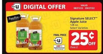 Vons Signature select apple juice offer