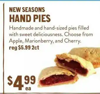New Seasons Market Hand Pies offer